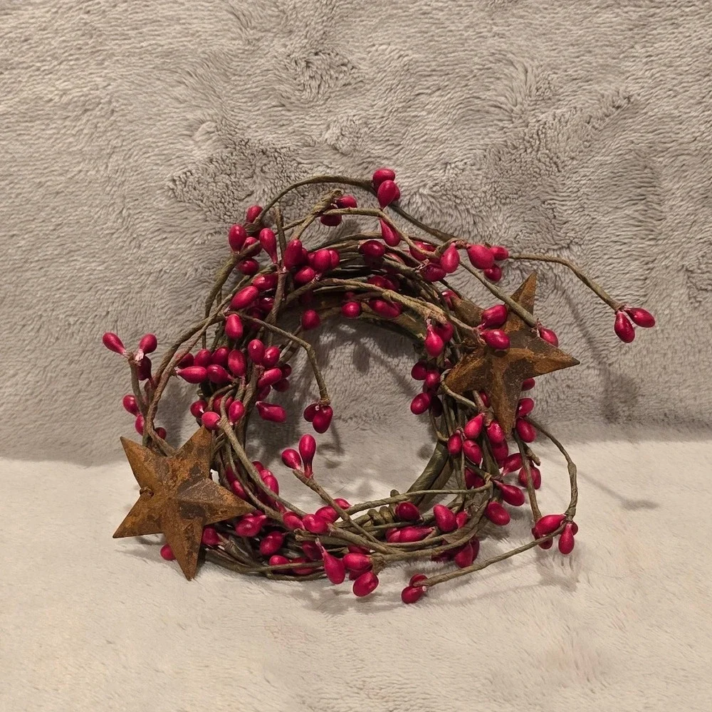 Small Rustic Berry Candle Ring Wreath‎ Twig Star Farmhouse Primitive Decor